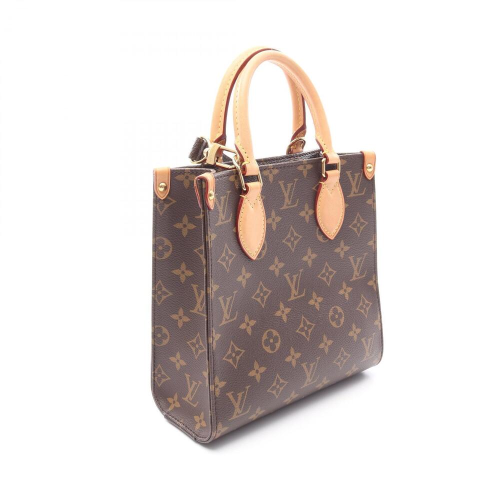 Louis Vuitton Sac Plat Handbag Canvas Leather Monogram Brown